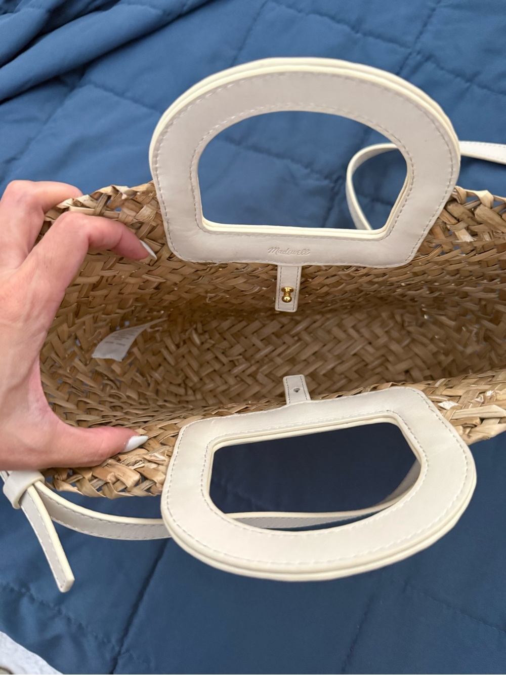 Woven Straw Crossbody Bag with Leather Cream Trim - Picture 2 of 6